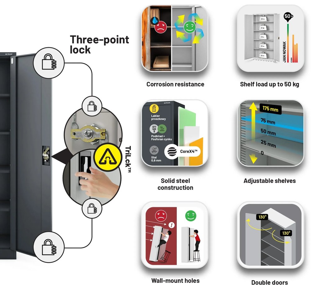Fém iratszekrény JAN H, 900 x 1950 x 400 mm, antracit