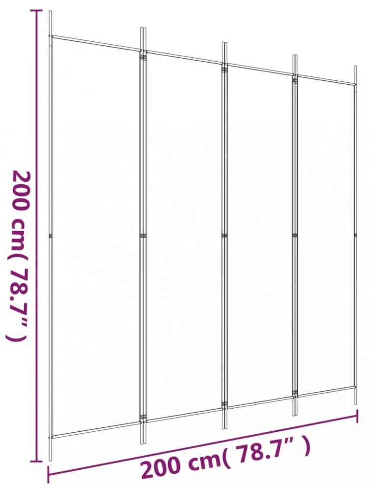 4 paneles fehér szövet térelválasztó 200 x 200 cm