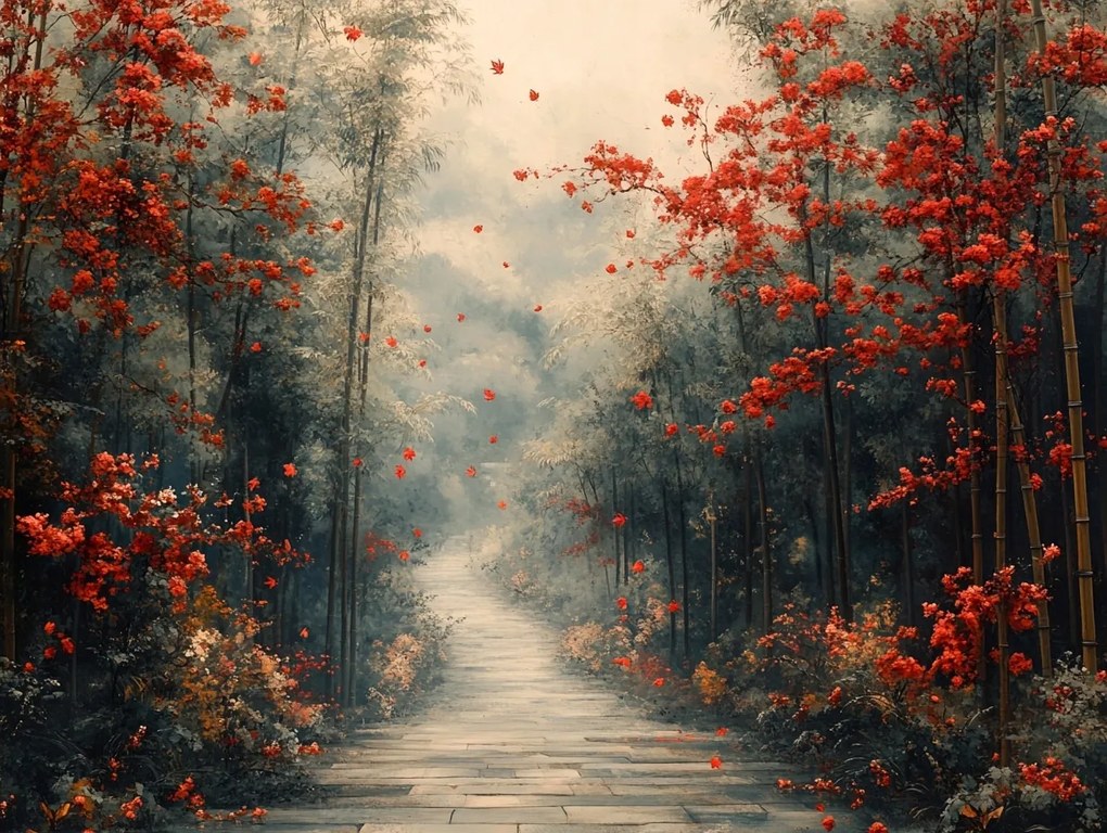 Vászonkép Canvas Tájkép Park Fa Bambusz Virágok Ősz 100x75