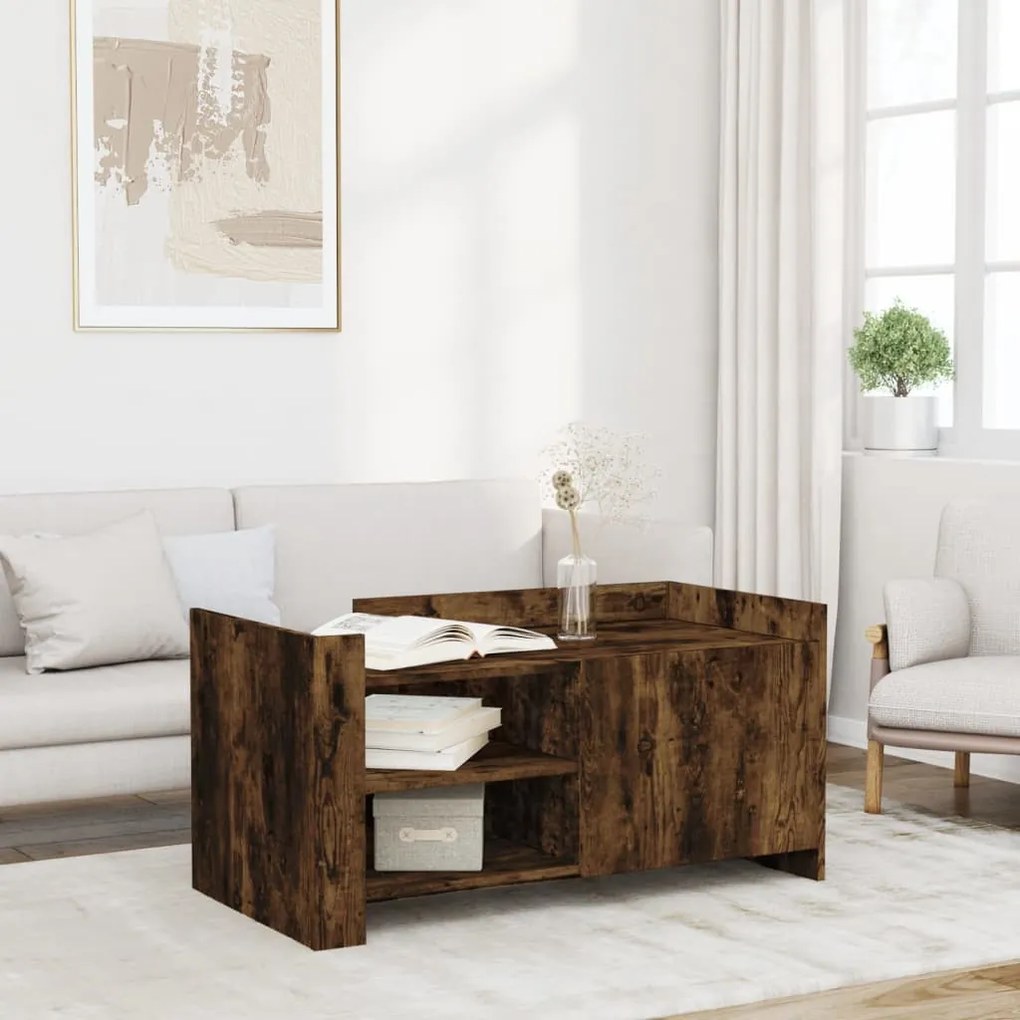 Füstös tölgy színű szerelt fa dohányzóasztal 100 x 50 x 50 cm