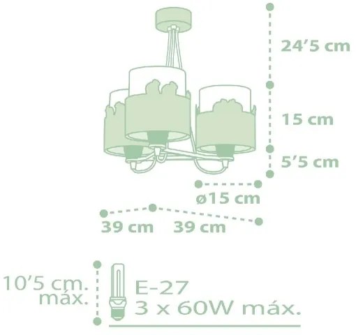 Dalber 61717H - Gyermekcsillár SWEET LOVE 3xE27/60W/230V zöld