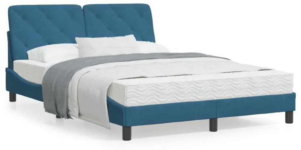 kék bársony ágykeret matrac nélkül 140 x 190 cm