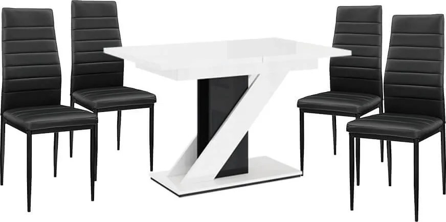 Maasix WGBS Magasfényű Fehér-Fekete 4 személyes étkezőszett Fekete Coleta székekkel N