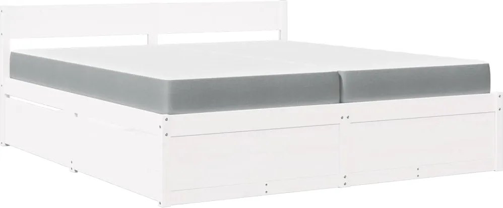 vidaXL fehér tömör fenyőfa ágy fiókokkal és matraccal 200 x 200 cm