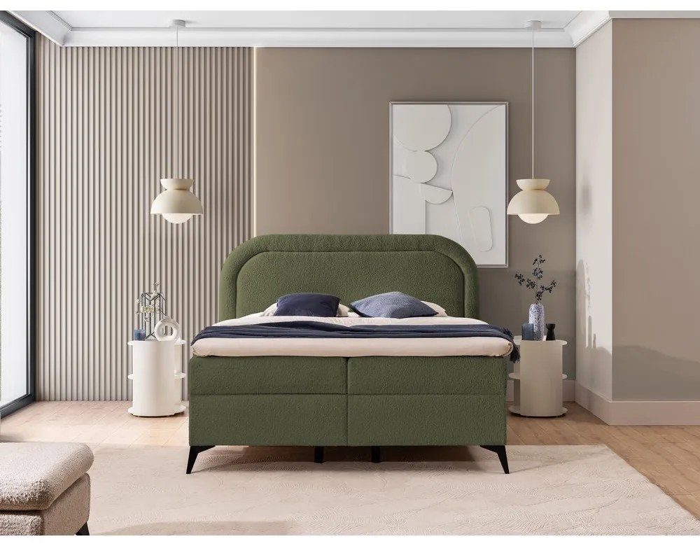 Zöld ágyneműtartós boxspring ágy 160x200 cm Ornes – Ropez