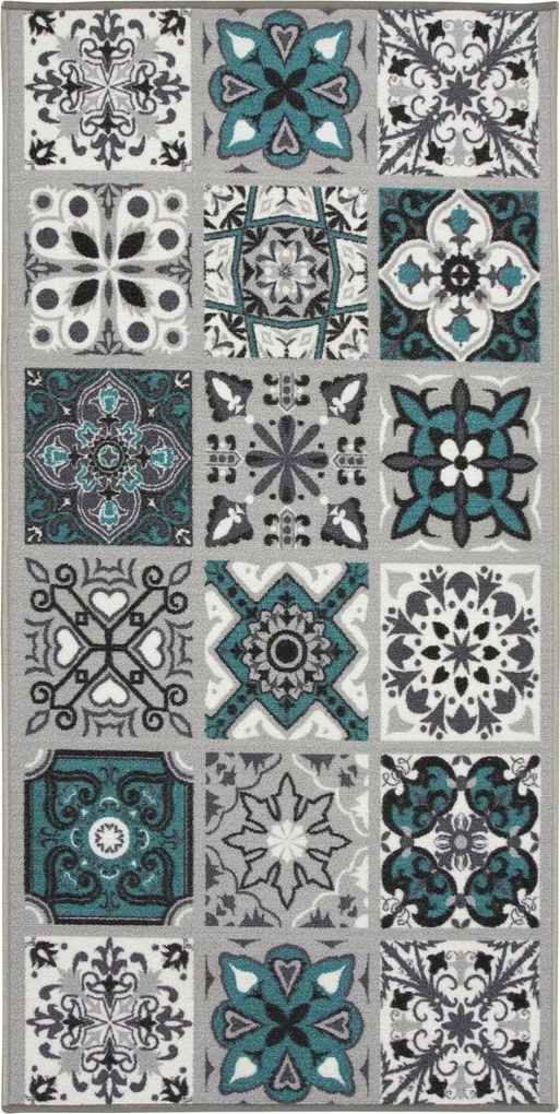 Csúszásgátló Szőnyeg Patchwork Szürke Türkiz Gumi A Konyhába 100x130 cm