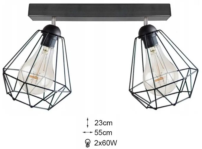 KÉSZLETKISÖPRÉS! Glimex Diamond drót búrás állítható mennyezeti lámpa fekete 2x E27