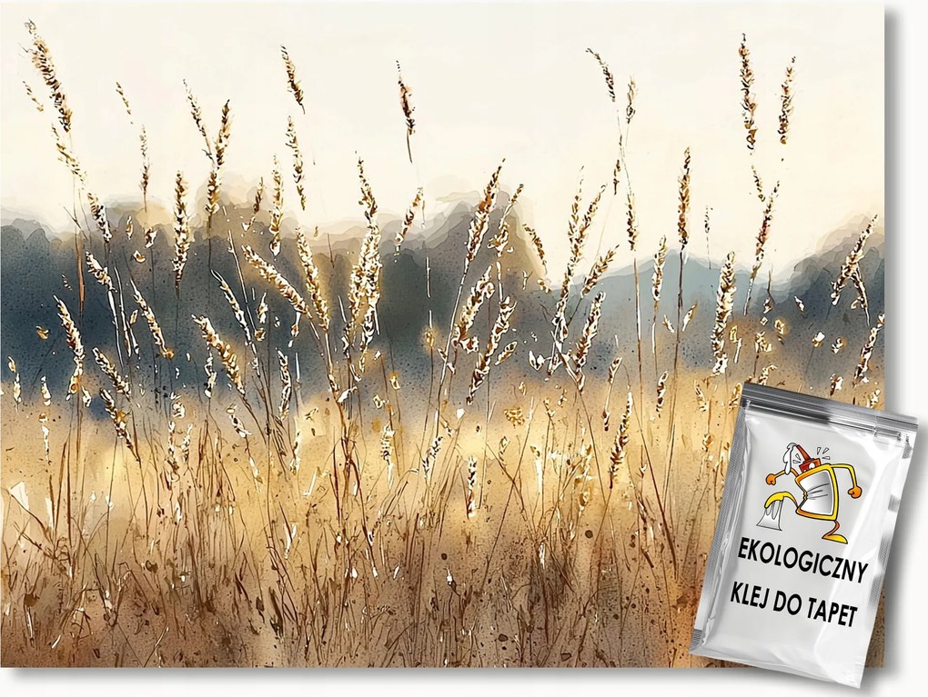 Fotótapéta Flizelina Falu Nyár Rét Mező Gabona Kalászok Aratás 416x254 ragasztó