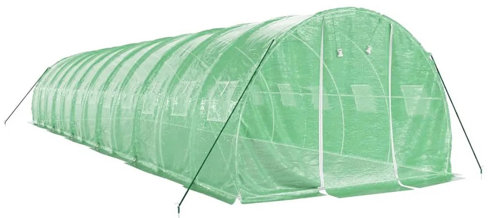 zöld acélvázas melegház 36 m² 12 x 3 x 2 m