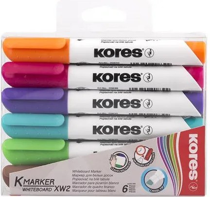 Tábla- és flipchart marker készlet, 3-5 mm, vágott, KORES K-Marker XW2, 6 különböző szín (IK20803)