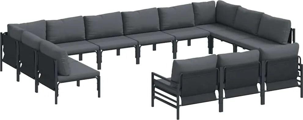 vidaXL Kerti Kanapé Szett párnával 13 pcs Fekete Acél