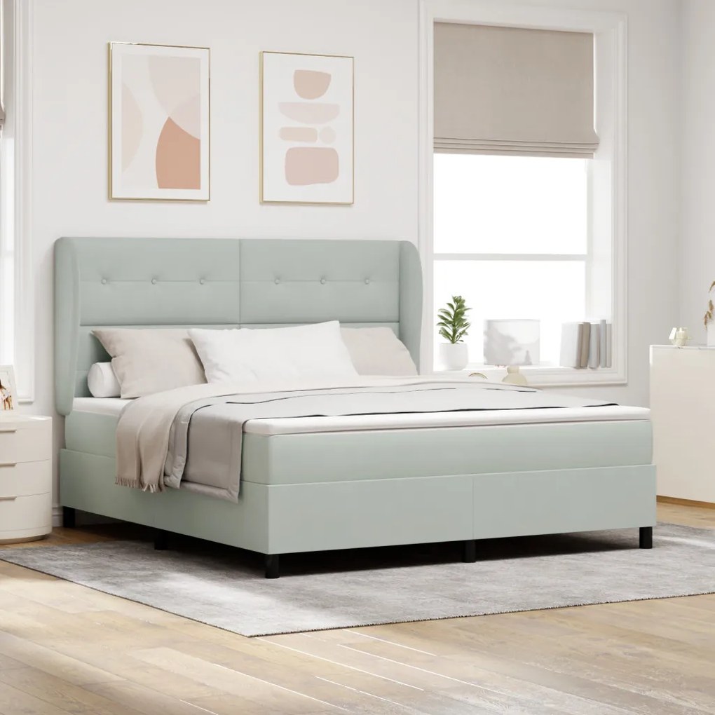 Boxspring ágy matraccal Világosszürke 180x200 cm Bársony