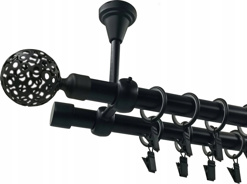 Mennyezeti Fém Függönykarnis 19+19 mm Fekete Matt 360 cm MIX Végek Választhatóak