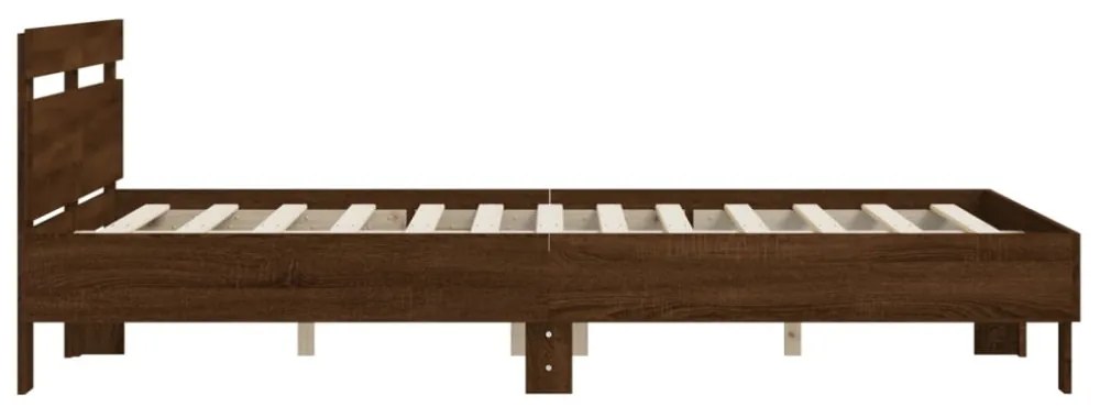 barna tölgyszínű szerelt fa ágykeret fejtámlával 150 x 200 cm