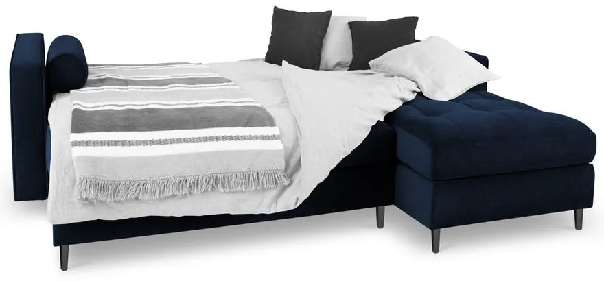 Santo kék kinyitható bársony sarokkanapé, jobb oldali - Milo Casa