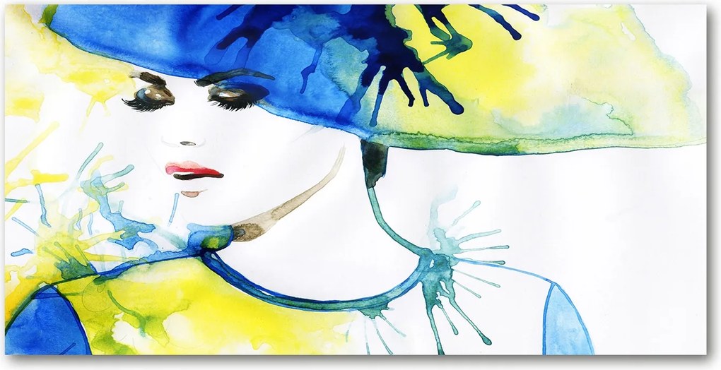 Fotó üvegfestmény Nő kalapban 140x70