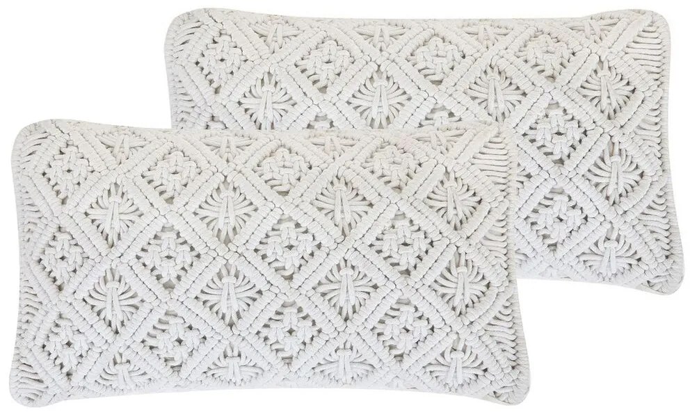 Fehér makramé díszpárna kétdarabos szettben 30 x 50 cm ALATEPE Beliani
