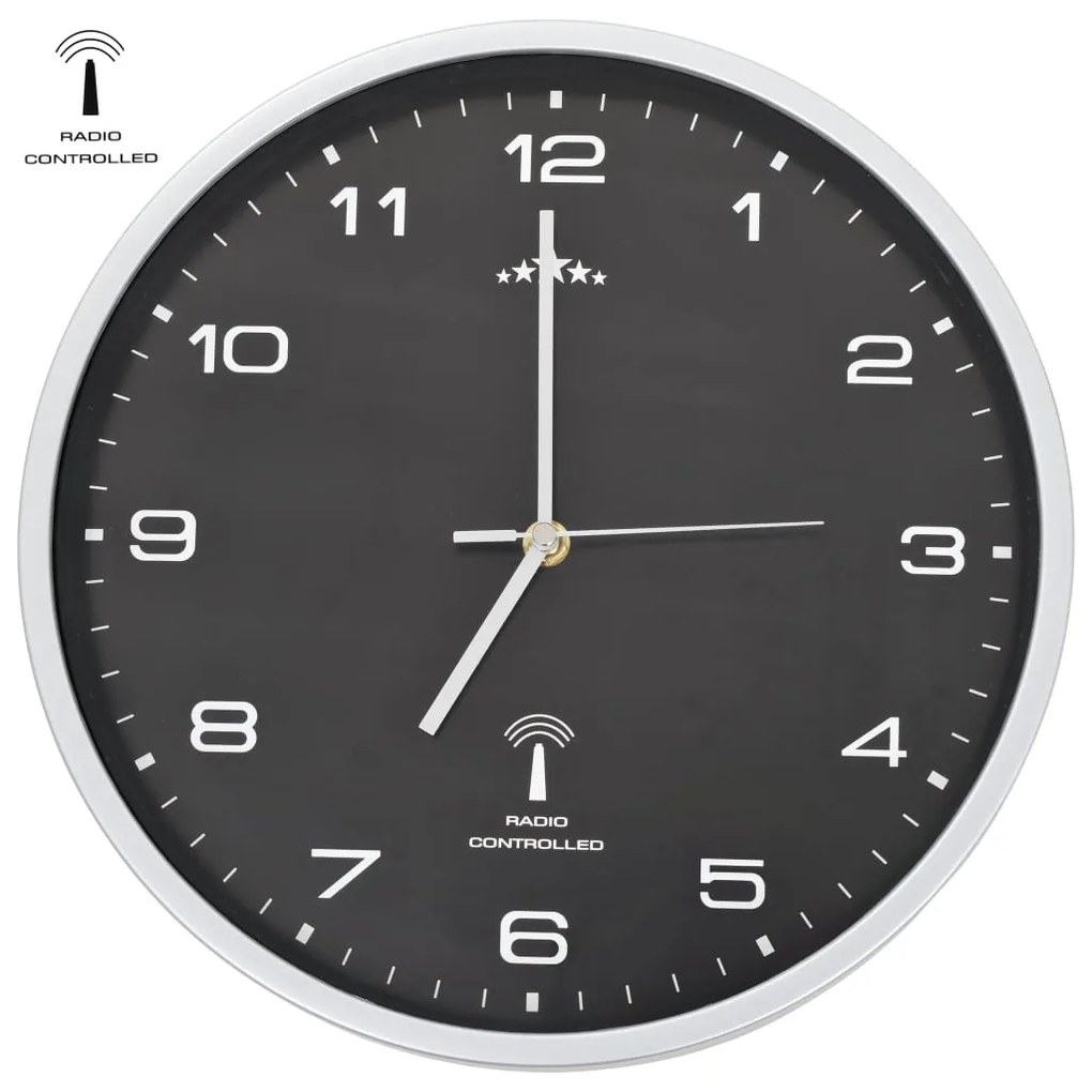 fekete színű rádióvezérelt falióra kvarcszerkezettel 31 cm