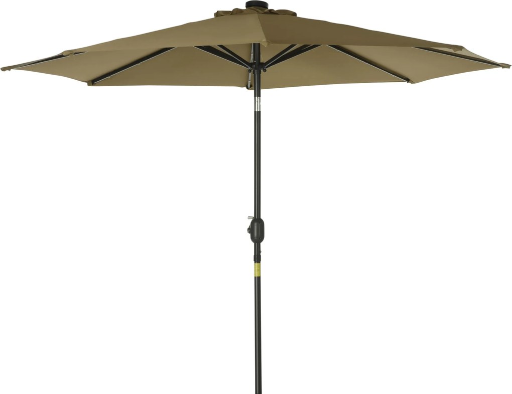 Outsunny Ø268x238 cm Nádasernyő Terasz Napernyő 24 Solar LED Fényével Döntő Mechanizmussal, Kurblival és Levehető Fém Támasszal Medencéhez, Teraszra B