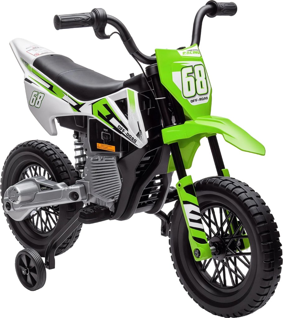 AIYAPLAY Gyerek Elektromos Moto, 12V-os Gyerek Kerékpár Zenével, Gyerek Jármű Levehető Segédkerekekkel, 2.4-5 km/h, 3-6 éves gyerekeknek, max. 30 kg,