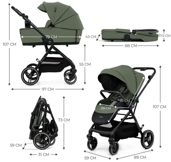 KINDERKRAFT SELECT - Kombinált 2 az 1-ben babakocsi YOXI Mystic zöld