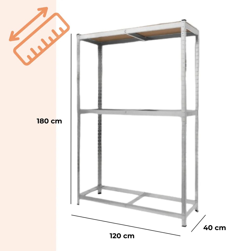 TYRE abroncstároló polc, 120x40x180cm, max 795kg, ezüst/világosbarna Jurhan