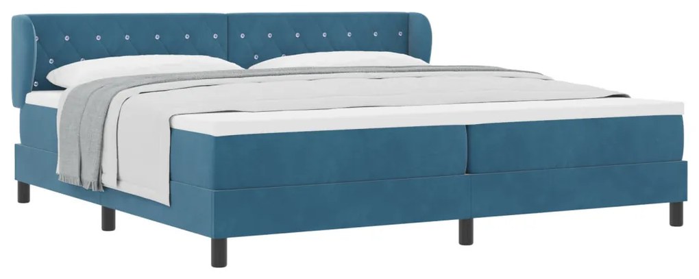 Boxspring Ágy Matraccal Sötétkék 200x200 cm Bársony
