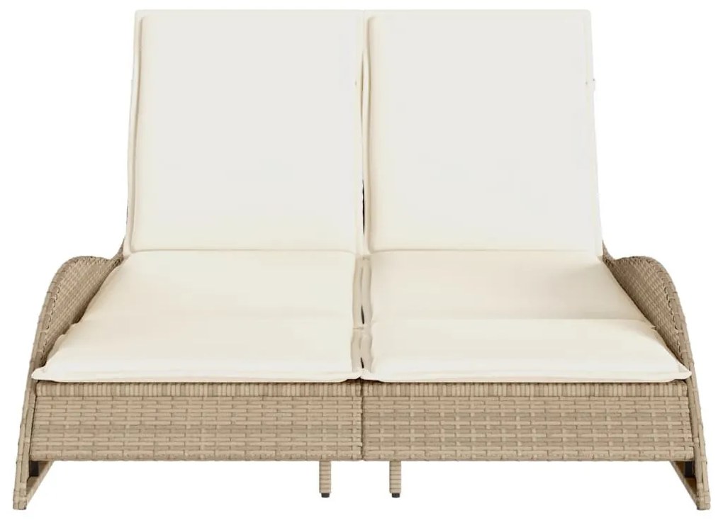 Bézs polyrattan napozóágy párnákkal 114x205x73 cm