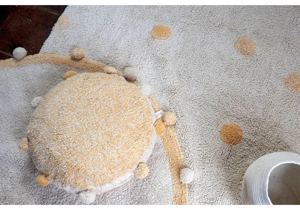 Okkersárga-krémszínű mosható kézi szövésű pamut gyerek szőnyeg 120x160 cm Hippy Dots Honey – Lorena Canals