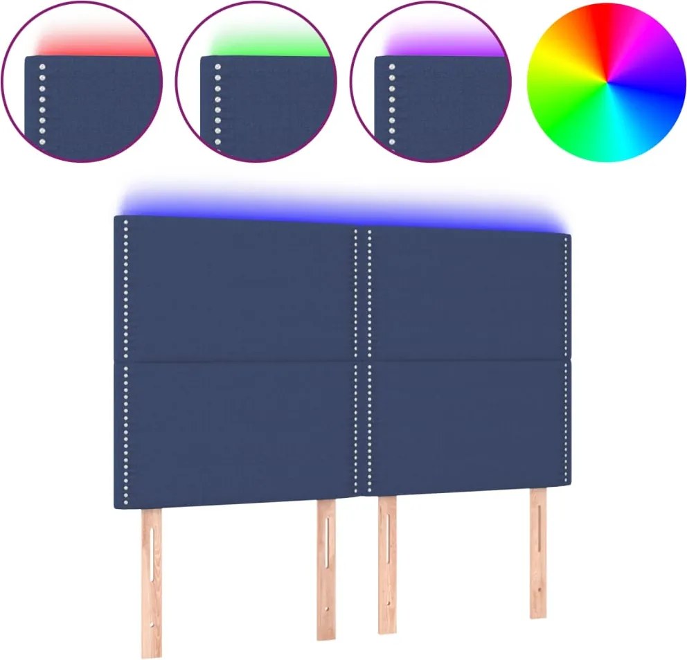 vidaXL kék szövet LED-es fejtámla 144x5x118/128 cm