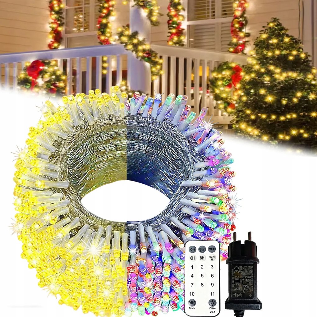 Led Fényfüzér 10M 100LED 4 Szín Távirányító IP44 vízálló