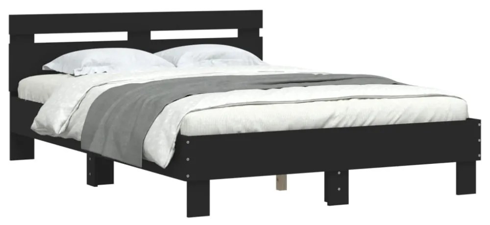 fekete szerelt fa ágykeret fejtámlával 135 x 190 cm