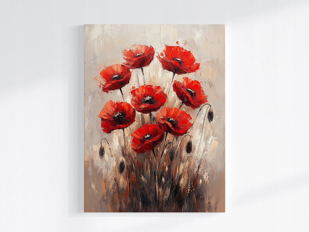 Vászonkép Canvas Természet Virágok Piros Pipacs Mező 60x80