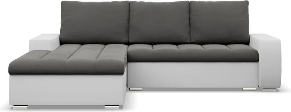 Toronto sarokkanapé, 2 ágyneműtartóval, bársony + műbőr, baloldali, szürke - fehér