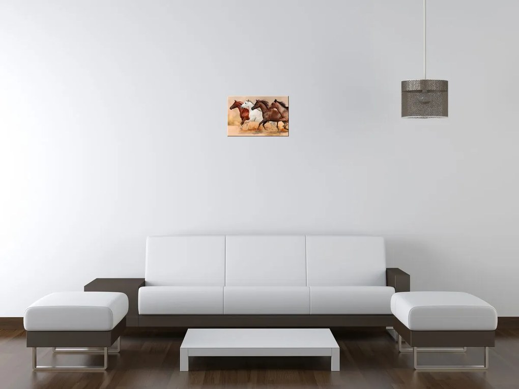 Gario Vászonkép Gyönyöru lovak állománya Méret: 100 x 70 cm