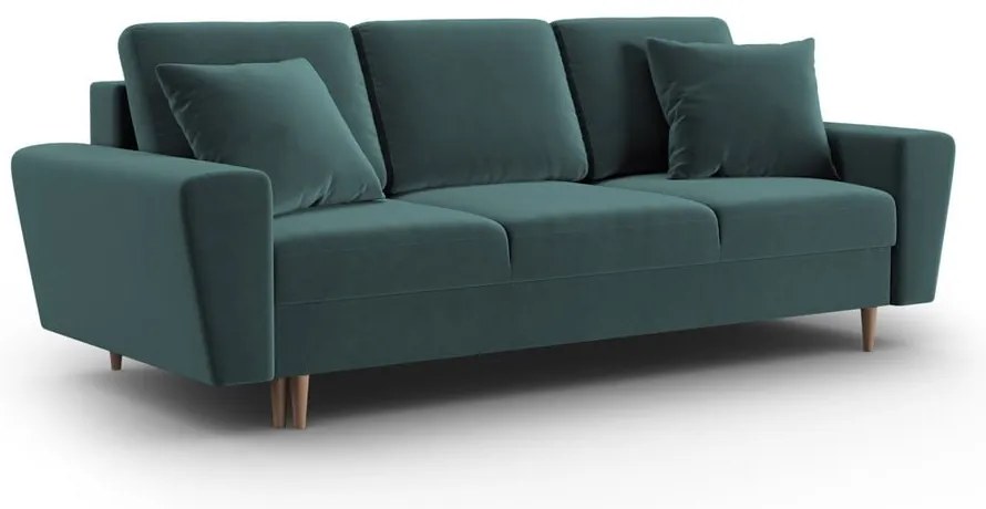 Petróleum színű bársony kinyitható tárolóhelyes kanapé 235 cm Kyoto – Cosmopolitan Design