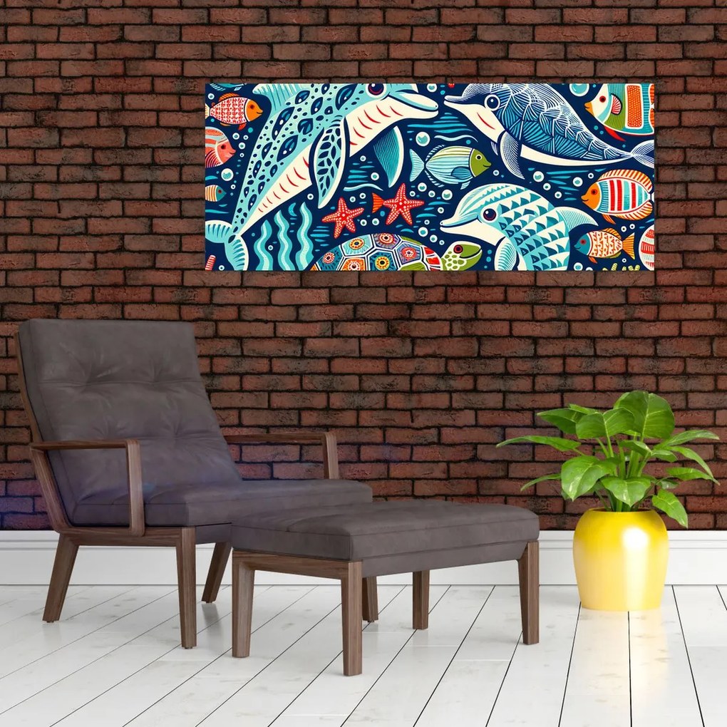 Kép – Rajzolt vízi állatok (120x50 cm)
