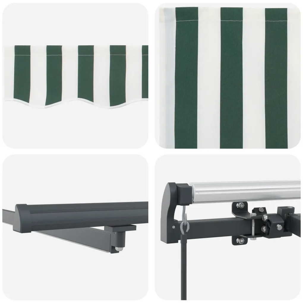 Kézi Behúzható Napellenző LED-del Zöld és Fehér 350x250 cm