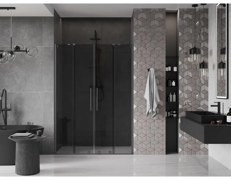 Mexen Velar Duo, tolózuhanyajtó nyitáshoz 160 cm, 8 mm szürke üveg, polírozott grafit, 871-160-000-42-95