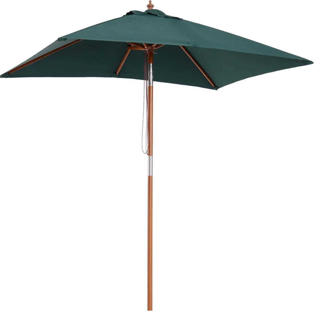 Outsunny Kerti Napernyő 200x150 cm Téglalap alakú Terasz Napernyő Állítható Dőlésszögű Fából készült Rúd és Kézi Mechanizmus | Aosom