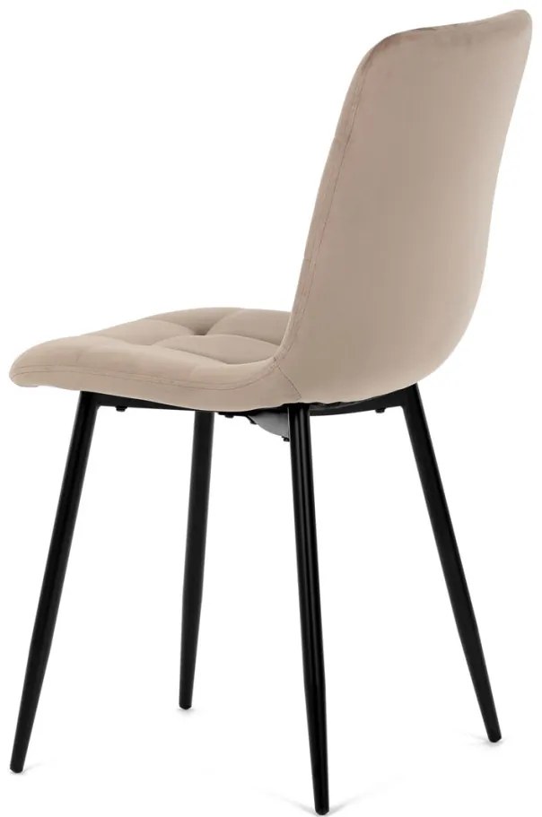 Scaun de sufragerie, material din catifea de culoarea trufei, picioare metalice negre