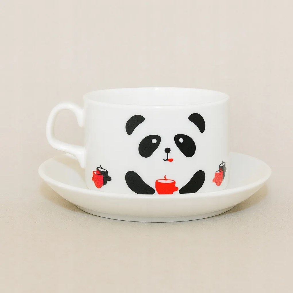 Csillogó fehér csésze kanállal és csészealjjal Saját Nyomtatás