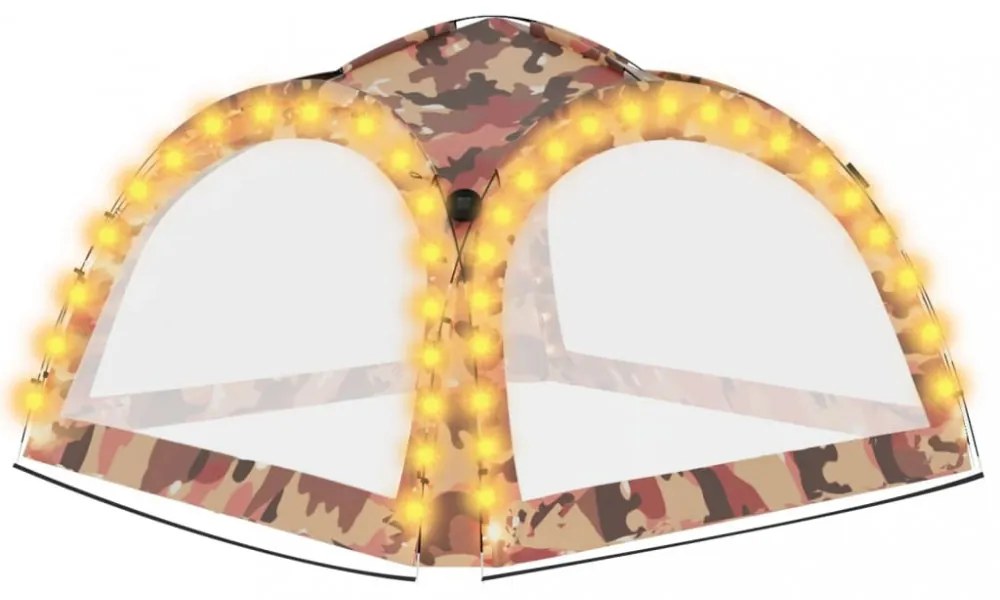terepszínű rendezvénysátor LED-del/4 oldalfallal 3,6x3,6x2,3 m