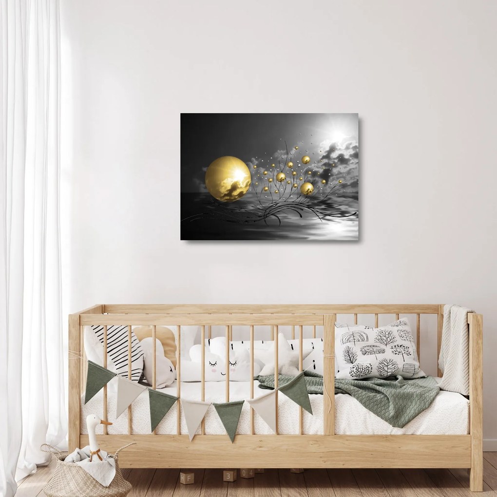 Okker gömbök képe (üvegen) (70x50 cm)