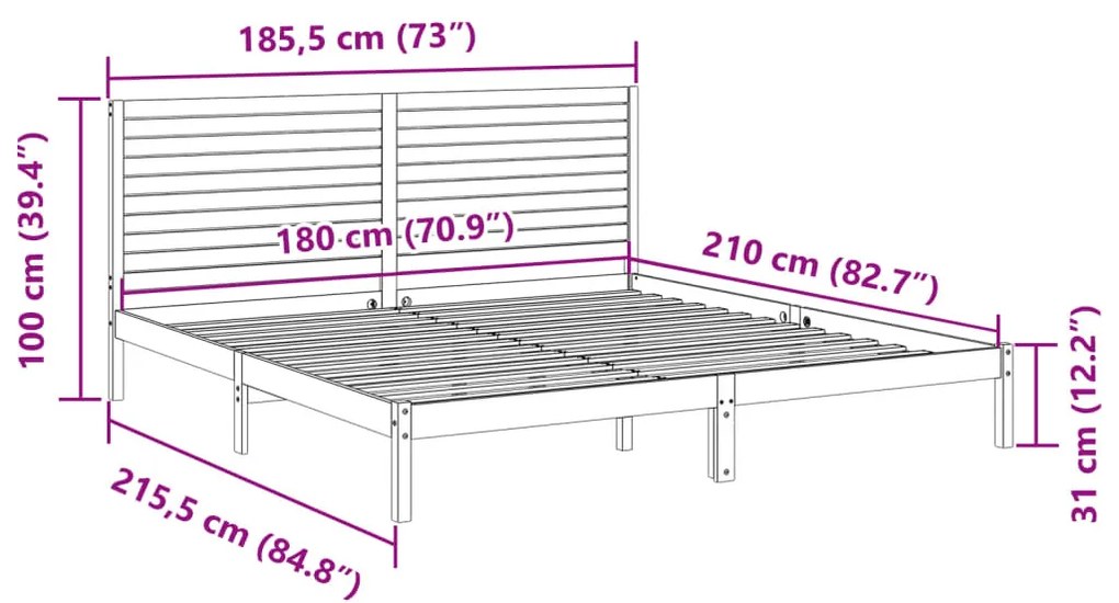 fehér tömör fa extra hosszú ágykeret matrac nélkül 180 x 210 cm