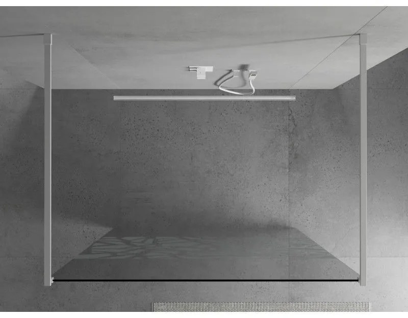 Mexen Kioto, átmenő zuhany paraván 120 x 200 cm, 8mm átlátszó / fehér üvegminta, 2x fehér stabilizáló távtartó, 800-120-002-20-85