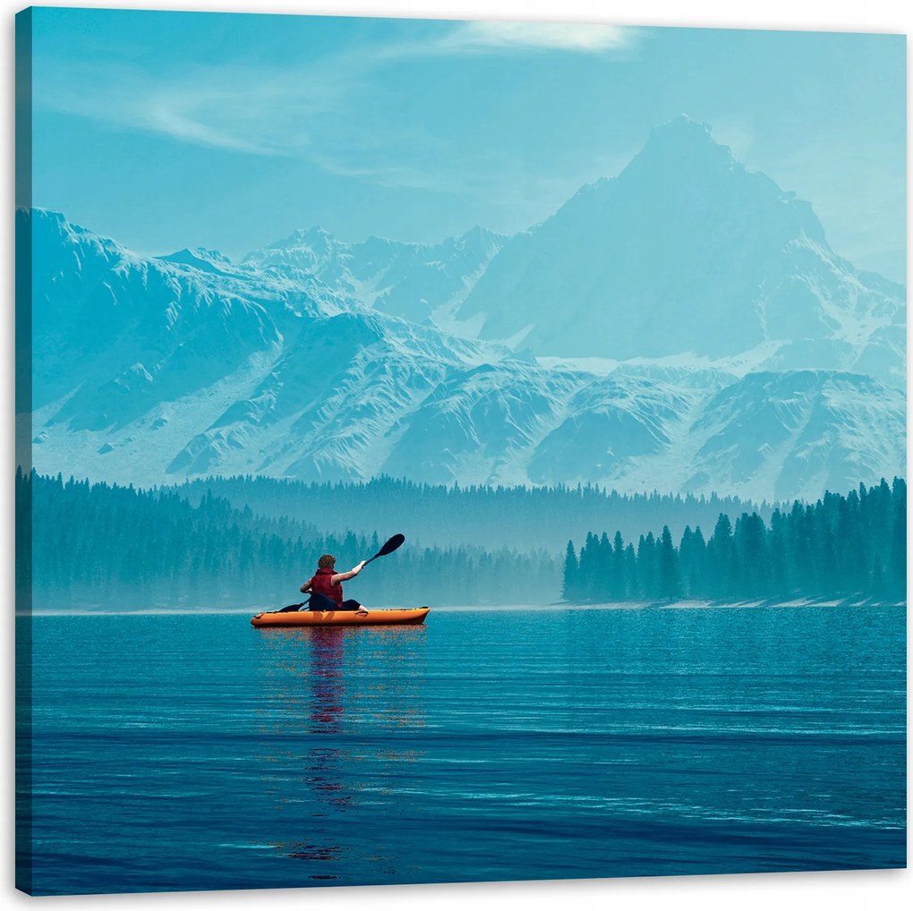 Vászonkép Férfi a kajakban Hegyek Víz Természet 40X40 cm