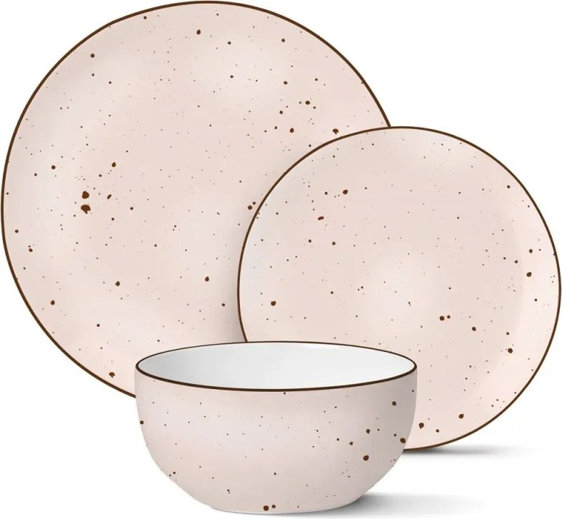 Ebédlő Porcelán 12DB-OS Tányér Szett 4 Személyes Rózsaszín Pöttyös