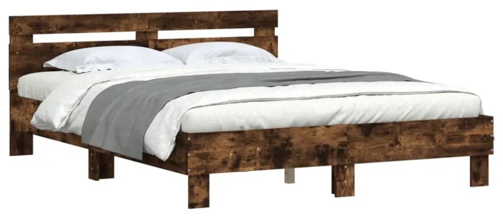 füstös tölgy színű szerelt fa ágykeret fejtámlával 140x190 cm