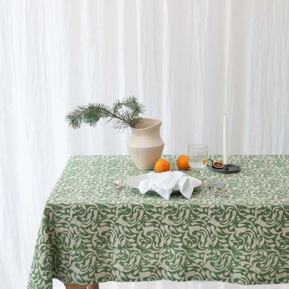 Len asztalterítő 140x140 cm Evergreen Damask – Linen Tales